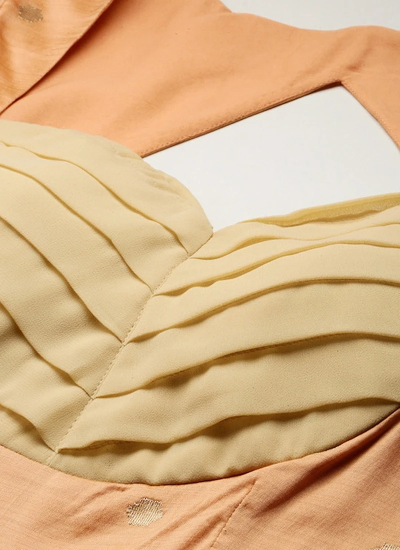 Peach Art Silk Jacquard Pleated Yoke Gown Wedding Wear 5 Peach Art Silk Jacquard Pleated Yoke Gown Wedding Wear - Image 5