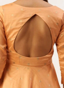 Peach Art Silk Jacquard Pleated Yoke Gown Wedding Wear 13 Peach Art Silk Jacquard Pleated Yoke Gown Wedding Wear -C Bazaar Shop Peach Art Silk Jacquard Pleated Yoke Gown IWBS02212540 rrc2