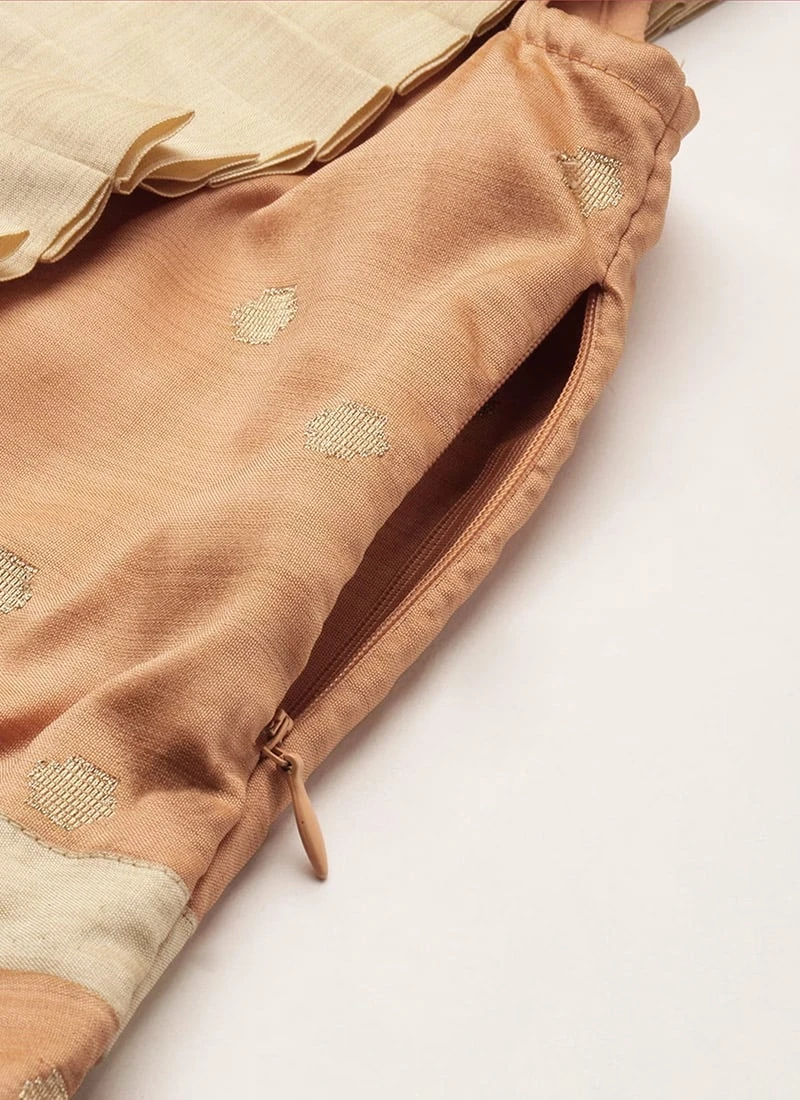 Peach Art Silk Jacquard Ruffled Dress Festive Wear 7 Peach Art Silk Jacquard Ruffled Dress Festive Wear - Image 7