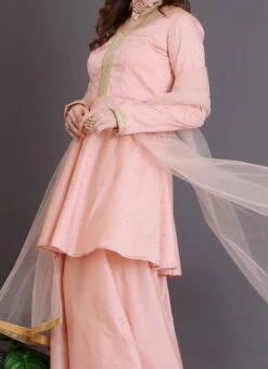 Dupatta From Peach Art Silk Sharara Set After Six Wear 11 Dupatta From Peach Art Silk Sharara Set After Six Wear -C Bazaar Shop Peach Art Silk Sharara Set SLBS02306378 b 2