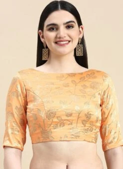 Peach Brocade Blouse Festive Wear Wedding Wear -C Bazaar Shop Peach Brocade Blouse BLBS02210831 u