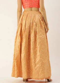 Peach Brocade Box Pleated Skirt Festive Wear -C Bazaar Shop Peach Brocade Box Pleated Skirt WBBS02012679 b