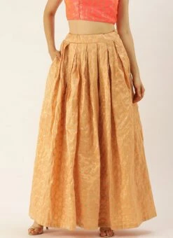 Peach Brocade Box Pleated Skirt Festive Wear -C Bazaar Shop Peach Brocade Box Pleated Skirt WBBS02012679 u