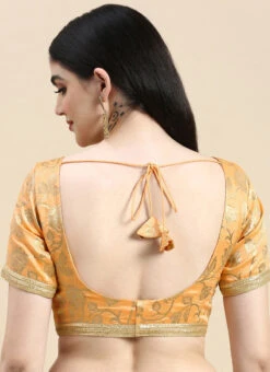 Peach Brocade Half Sleeve Blouse Festive Wear Wedding Wear -C Bazaar Shop Peach Brocade Half Sleeve Blouse BLBS02210826 b