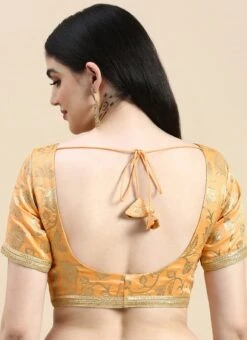 Peach Brocade Half Sleeve Blouse Festive Wear Wedding Wear -C Bazaar Shop Peach Brocade Half Sleeve Blouse BLBS02210826 rrc2