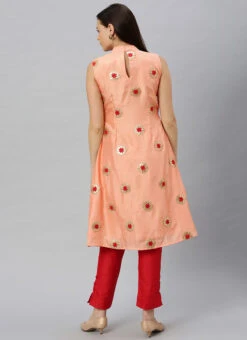 Peach Embroidered Fabric Kurta Straight Pant Set Festive Wear -C Bazaar Shop Peach Embroidered Fabric Kurta Straight Pant Set KSBS01912107 b