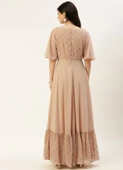 Peach Embroidered Georgette Dress Festive Wear -C Bazaar Shop Peach Embroidered Georgette Dress DRBS02210931 b