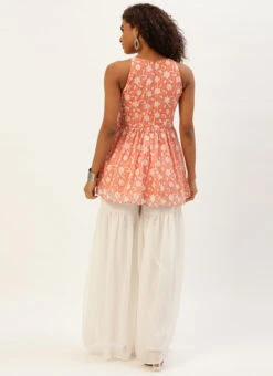 Top From Peach Embroidered Georgette Gharara Suit After Six Wear -C Bazaar Shop Peach Embroidered Georgette Gharara Suit IWBS02209755 b