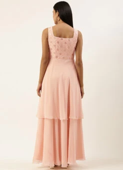 Peach Embroidered Georgette Layered Gown Party Wear -C Bazaar Shop Peach Embroidered Georgette Layered Gown IWBS02208524 b