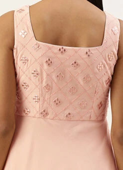 Peach Embroidered Georgette Layered Gown Party Wear -C Bazaar Shop Peach Embroidered Georgette Layered Gown IWBS02208524 rrc2