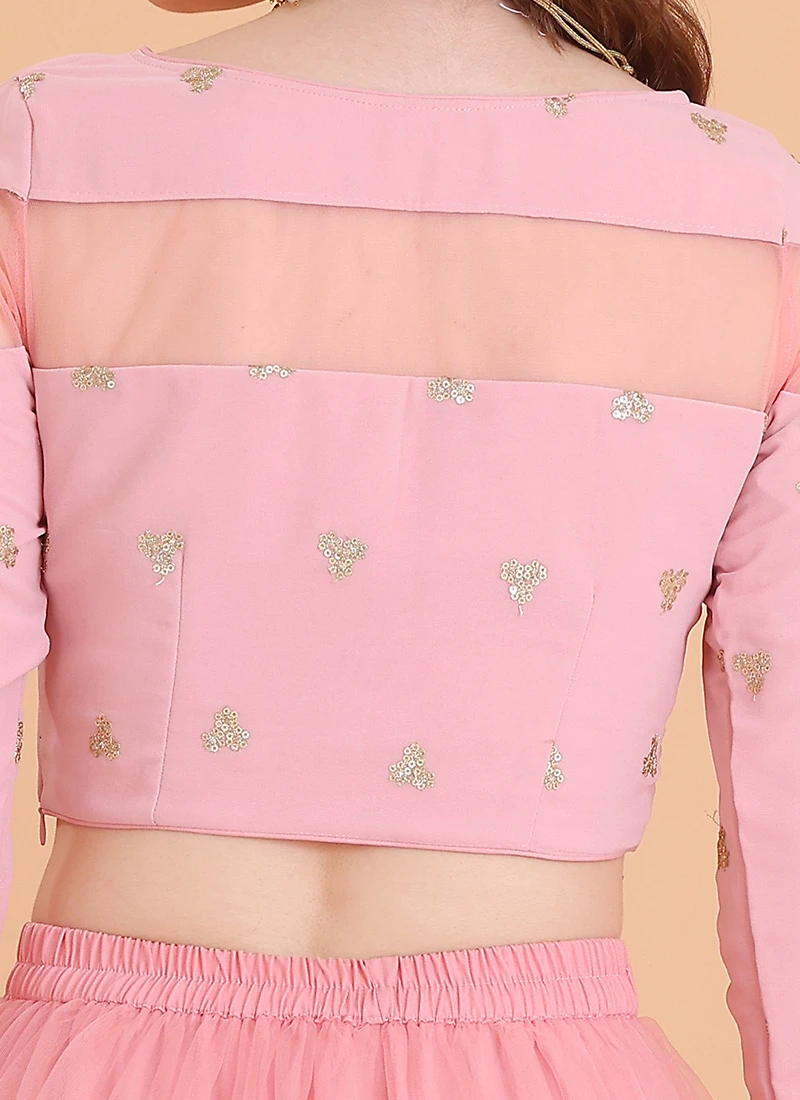 Dupatta From Peach Embroidered Georgette Lehenga Set After Six Wear 6 Dupatta From Peach Embroidered Georgette Lehenga Set After Six Wear - Image 6