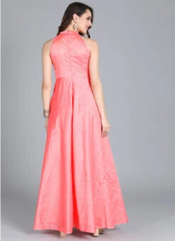 Peach Embroidered Halter Neckline Gown Festive Wear 10 Peach Embroidered Halter Neckline Gown Festive Wear -C Bazaar Shop Peach Embroidered Halter Neckline Gown IWBS01910279RTW b