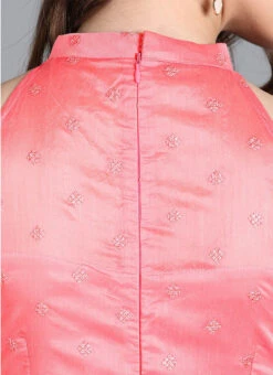 Peach Embroidered Halter Neckline Gown Festive Wear 12 Peach Embroidered Halter Neckline Gown Festive Wear -C Bazaar Shop Peach Embroidered Halter Neckline Gown IWBS01910279 rrc2