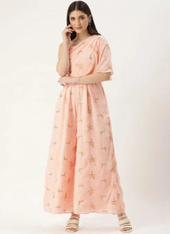 Peach Embroidered Jumpsuit Festive Wear -C Bazaar Shop Peach Embroidered Jumpsuit DRBS02306363 u
