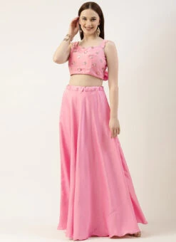 Skirt From Peach Embroidered N Pink Satin Skirt Set After Six Wear -C Bazaar Shop Peach Embroidered N Pink Satin Skirt Set IWBS02211106 u