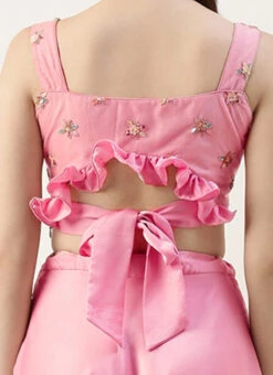 Skirt From Peach Embroidered N Pink Satin Skirt Set After Six Wear -C Bazaar Shop Peach Embroidered N Pink Satin Skirt Set IWBS02211106 rrc2