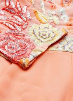 Peach Embroidered One Shoulder Ruffle Gown Party Wear -C Bazaar Shop Peach Embroidered One Shoulder Ruffle Gown IWBS02204750 rrc3