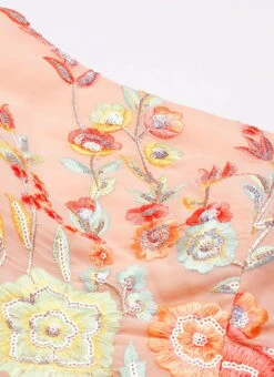 Peach Embroidered One Shoulder Ruffle Gown Party Wear -C Bazaar Shop Peach Embroidered One Shoulder Ruffle Gown IWBS02204750 rrc4