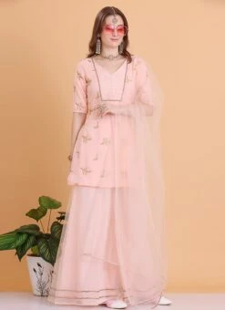 Top From Peach Embroidered Palazzo Suit After Six Wear 10 Top From Peach Embroidered Palazzo Suit After Six Wear -C Bazaar Shop Peach Embroidered Palazzo Suit SLBS02306390 u