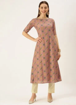 Peach Foil Print N Beige Straight Pant Suit Festive Wear -C Bazaar Shop Peach Foil Print N Beige Straight Pant Suit KSBS02111139 u