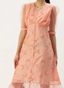 Peach Foil Printed A Line Dress After Six Wear