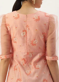 Peach Foil Printed A Line Dress After Six Wear -C Bazaar Shop Peach Foil Printed A Line Dress DRBS02209710 rrc2