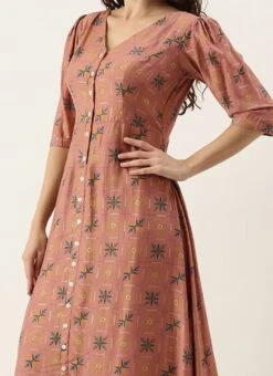 Peach Foil Printed A Line Dress After Six Wear Work Wear