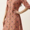 Peach Foil Printed A Line Dress Work Wear