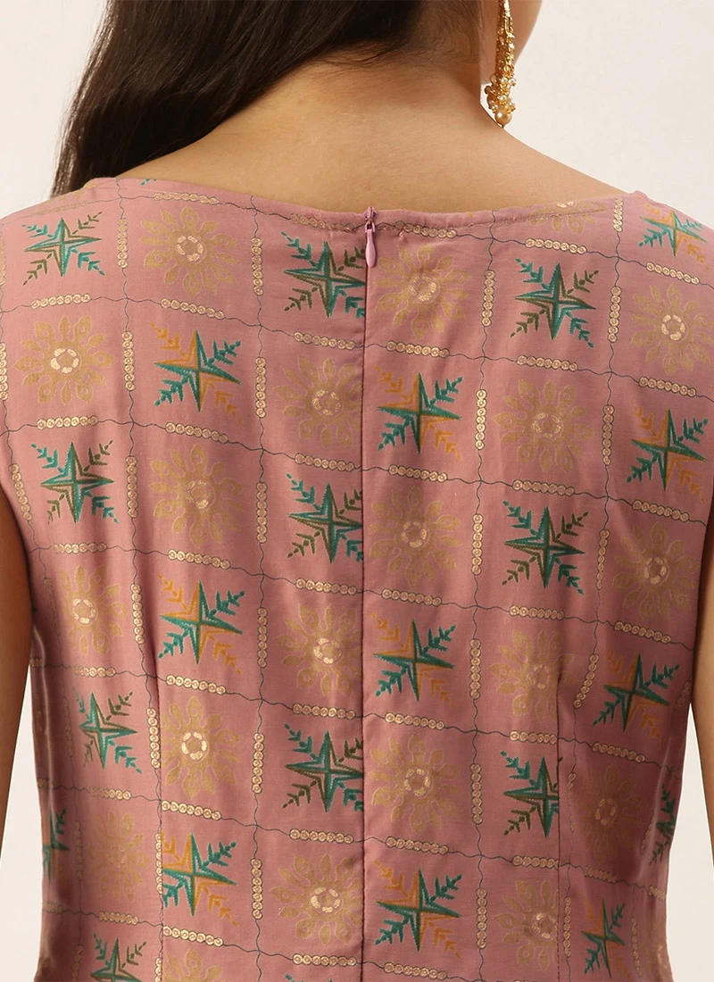 Peach Foil Printed Kurta N Straight Pant Set Festive Wear Work Wear 6 Peach Foil Printed Kurta N Straight Pant Set Festive Wear Work Wear - Image 6