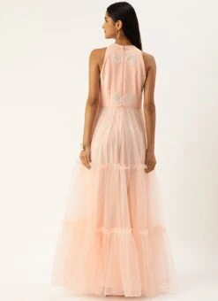 Peach Georgette Embroidered Dress Festive Wear -C Bazaar Shop Peach Georgette Embroidered Dress DRBS02308960 b