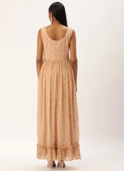 Peach Georgette Embroidered Maxi Dress Festive Wear -C Bazaar Shop Peach Georgette Embroidered Maxi Dress DRBS02210901 b