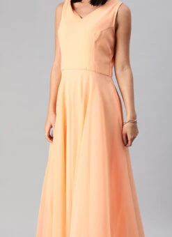 Peach Georgette Gown N Embroidered Jacket Festive Wear