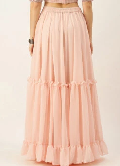 Peach Georgette Half Circular N Gathered Skirt Party Wear 11 Peach Georgette Half Circular N Gathered Skirt Party Wear -C Bazaar Shop Peach Georgette Half Circular N Gathered Skirt WBBS02306397 b