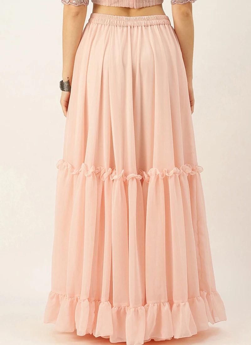 Peach Georgette Half Circular N Gathered Skirt Party Wear 4 Peach Georgette Half Circular N Gathered Skirt Party Wear - Image 4