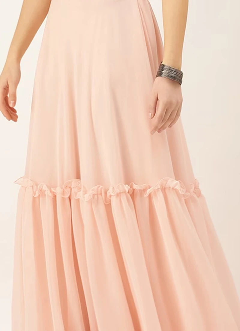 Peach Georgette Half Circular N Gathered Skirt Party Wear 1 Peach Georgette Half Circular N Gathered Skirt Party Wear