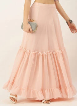 Peach Georgette Half Circular N Gathered Skirt Party Wear 10 Peach Georgette Half Circular N Gathered Skirt Party Wear -C Bazaar Shop Peach Georgette Half Circular N Gathered Skirt WBBS02306397 u