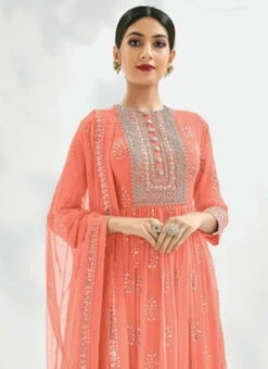 Peach Georgette Tikki Work Anarkali Suit Party Wear -C Bazaar Shop Peach Georgette Tikki Work Anarkali Suit SLSAJ25081179 b