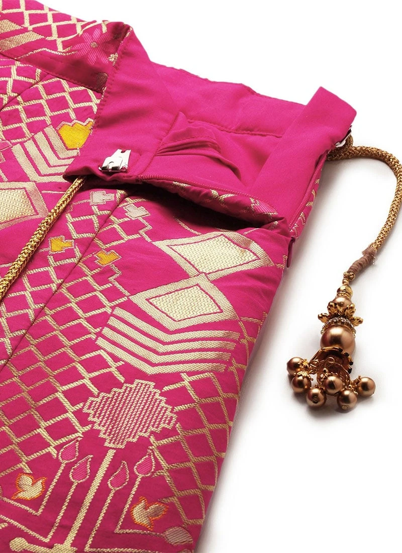 Peach Jacquard N Green Art Silk Lehenga Festive Wear 6 Peach Jacquard N Green Art Silk Lehenga Festive Wear - Image 6