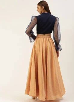 Skirt From Peach Jacquard N Navy Blue Art Silk Skirt Set After Six Wear -C Bazaar Shop Peach Jacquard N Navy Blue Art Silk Skirt Set IWBS02212526 b