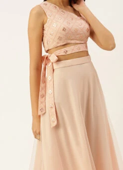 Peach Mirror Embroidered Lehenga Wedding Wear Festive Wear