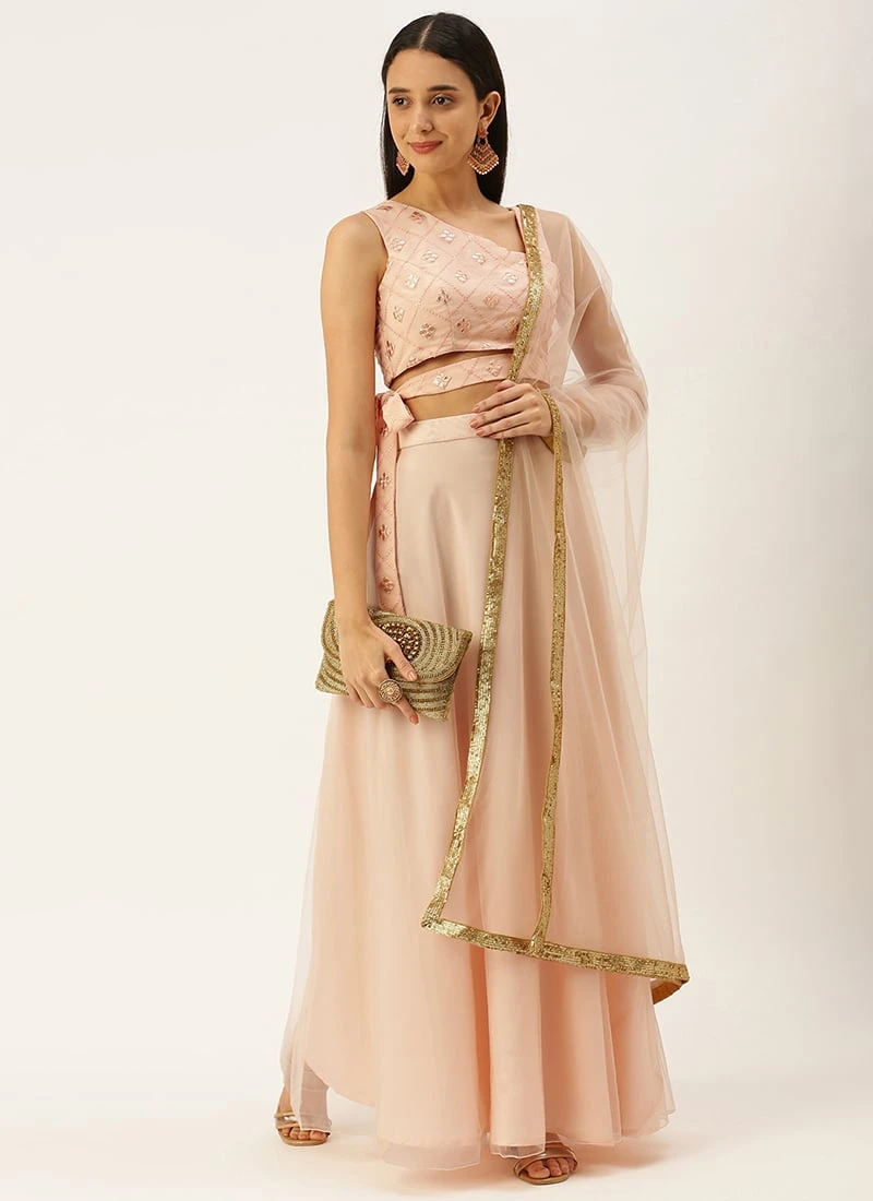 Peach Mirror Embroidered Lehenga Wedding Wear Festive Wear 3 Peach Mirror Embroidered Lehenga Wedding Wear Festive Wear - Image 3