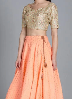 Peach N Beige Embroidered Lehenga Set Festive Wear