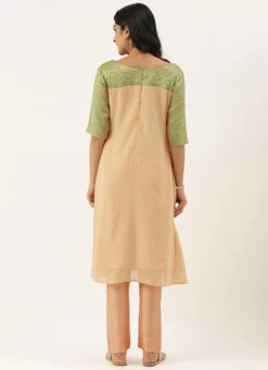 Peach N Green Straight Pant Kurta Set Festive Wear -C Bazaar Shop Peach N Green Straight Pant Kurta Set KSBS02101752 b