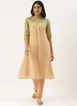 Peach N Green Straight Pant Kurta Set Festive Wear -C Bazaar Shop Peach N Green Straight Pant Kurta Set KSBS02101752 u