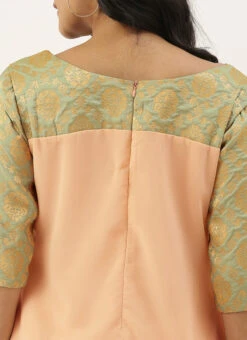 Peach N Green Straight Pant Kurta Set Festive Wear -C Bazaar Shop Peach N Green Straight Pant Kurta Set KSBS02101752 rrc2