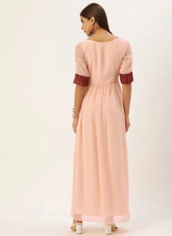 Peach N Maroon Embroidered Gathered Dress Festive Wear 10 Peach N Maroon Embroidered Gathered Dress Festive Wear -C Bazaar Shop Peach N Maroon Embroidered Gathered Dress DRBS02110983 b