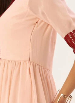 Peach N Maroon Embroidered Gathered Dress Festive Wear 11 Peach N Maroon Embroidered Gathered Dress Festive Wear -C Bazaar Shop Peach N Maroon Embroidered Gathered Dress DRBS02110983 rrc1
