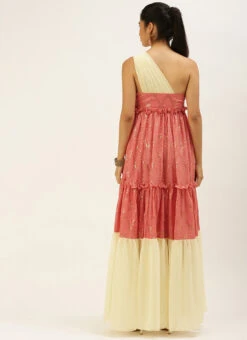 Peach N White Embroidered Tiered Maxi Dress Festive Wear -C Bazaar Shop Peach N White Embroidered Tiered Maxi Dress DRBS02206302 b