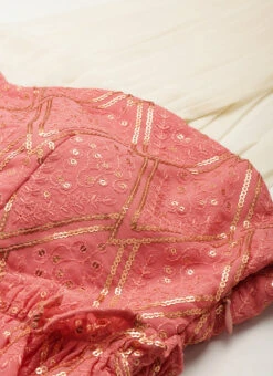 Peach N White Embroidered Tiered Maxi Dress Festive Wear -C Bazaar Shop Peach N White Embroidered Tiered Maxi Dress DRBS02206302 rrc1