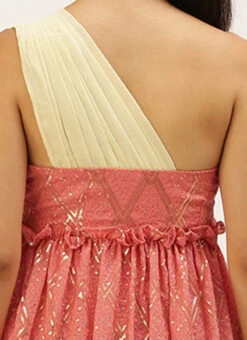 Peach N White Embroidered Tiered Maxi Dress Festive Wear -C Bazaar Shop Peach N White Embroidered Tiered Maxi Dress DRBS02206302 rrc2